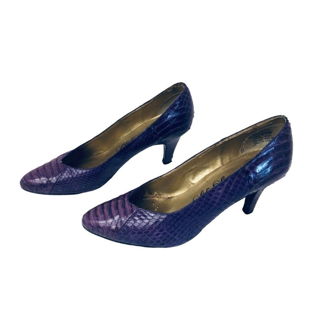 LifeStride Pumps Womens 8.5M Purple Snakeskin Leather Kitten Heel Pointed Toe